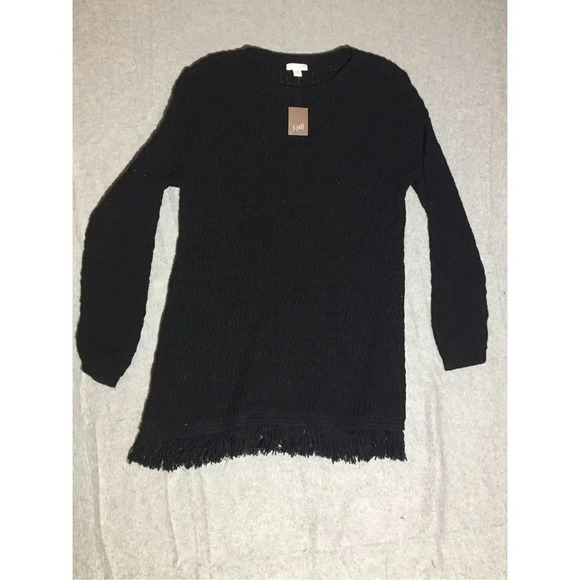 Womens NWT J Jill Sweater Size Medium Black Knit Fringe Cotton Blend Winter - Picture 1 of 3